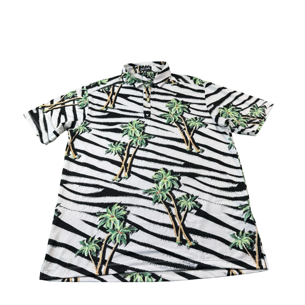 Bad Birdie Palm Tree Print Mens Performance Polo Shirt Size Large